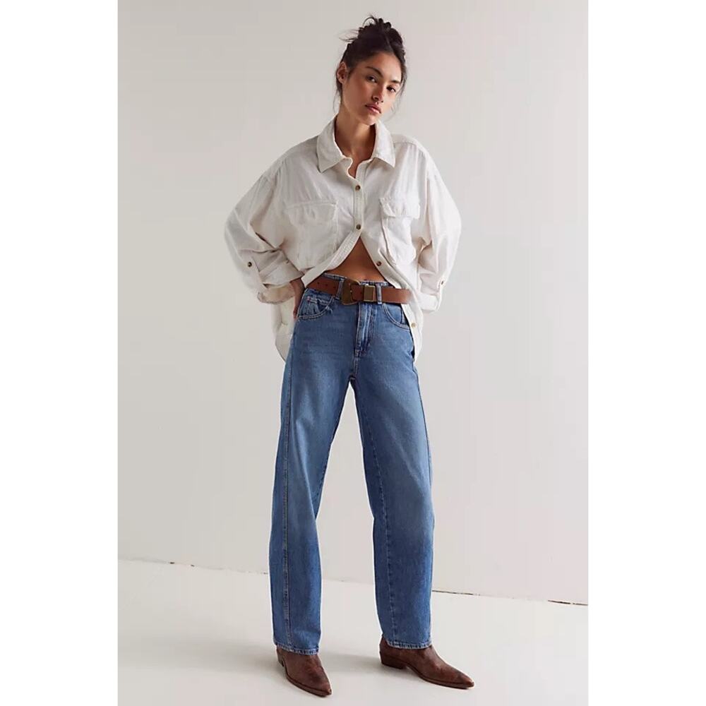 Free People We The Free High Waisted Straight Leg Jeans Women 28 Medium Wash